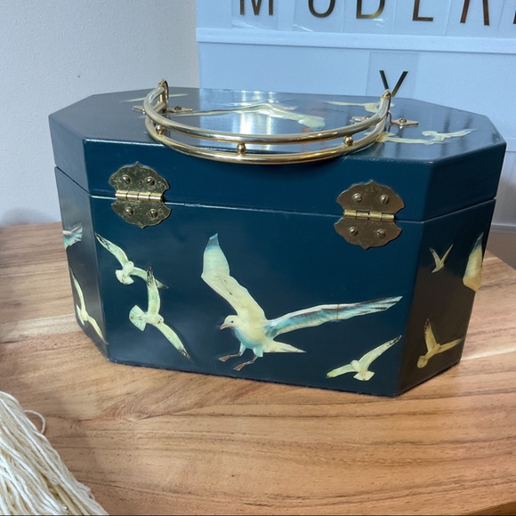 Vintage Annie Laurie Originals Palm Box Bag 3D Bird Decoupage Handbag 1950s Rare - Picture 7 of 13